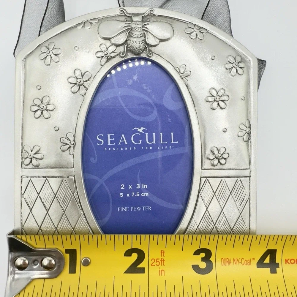 Vintage Seagull Pewter Bumblebee 2x3 Picture‎ Frame Cottagecore Daisy Decor